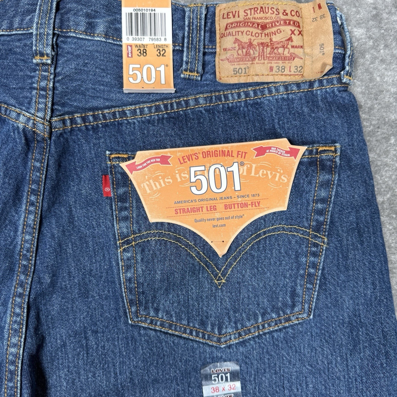 Y2k Levi's 501 Jeans Men's 38x32 Blue Denim Straight Button Fly New